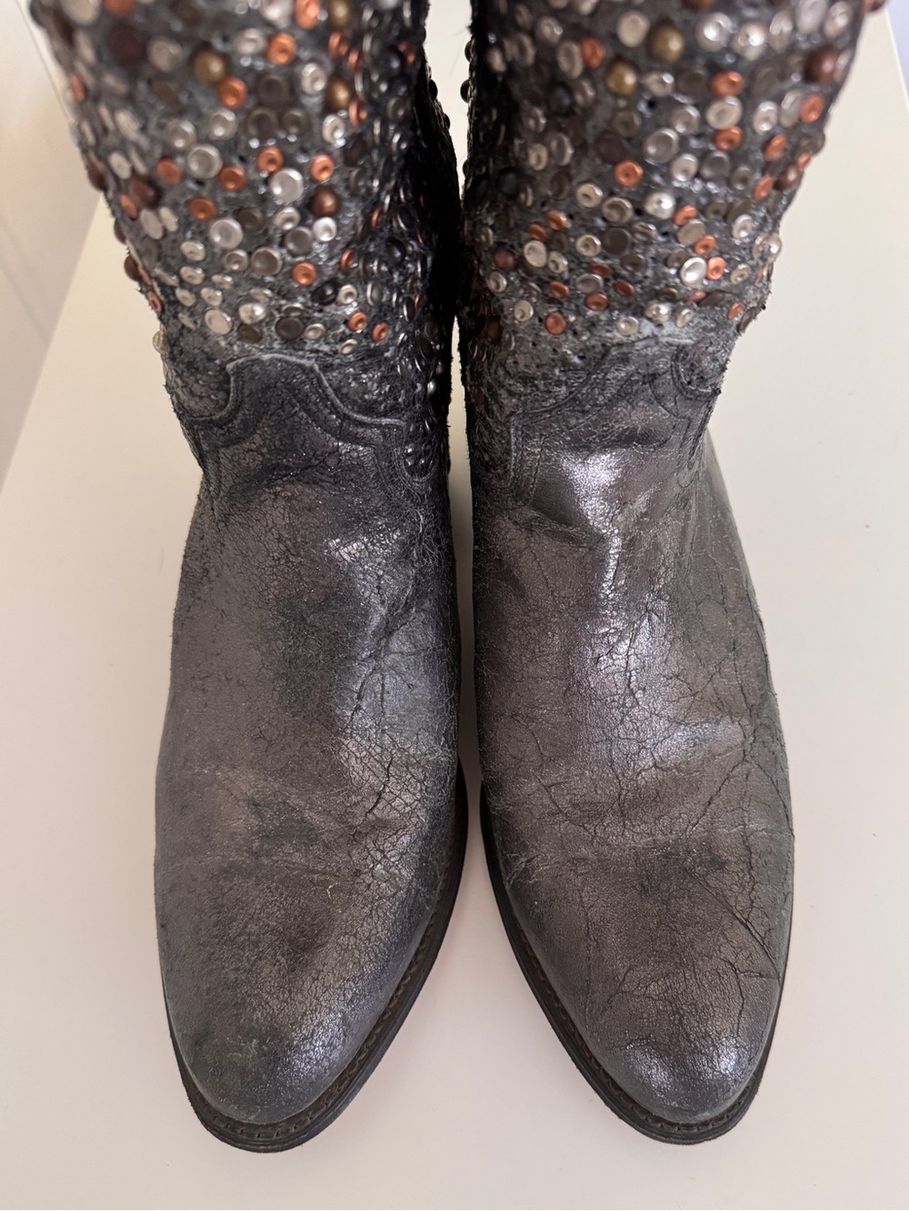Frye Company Deborah Studded Cowboy Boots in Anthracite - Picture 4 of 7